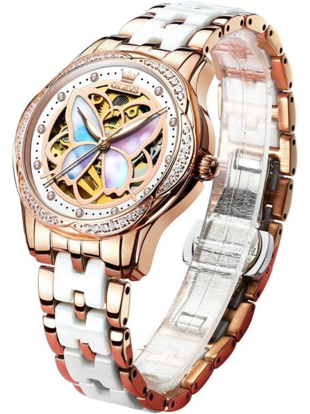 Women's Butterfly / Colorful Large Face Diamond Stainless Steel Bracelet Watches